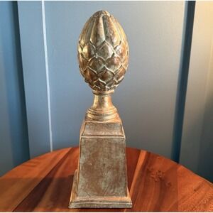 Artichoke Pine Cone Finial Book End Italian Style Palm Beach 14" Distressed Gold